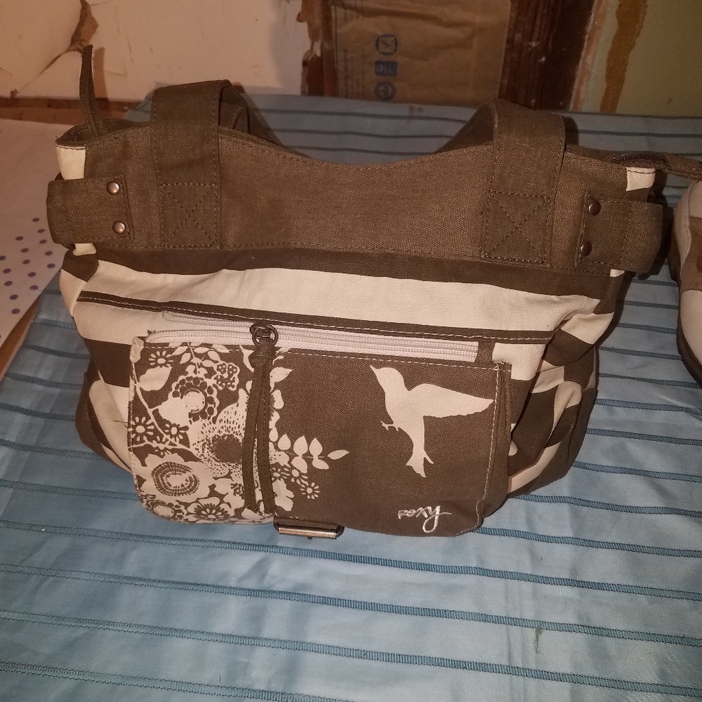 Roxy Canvas Brown off-white striped Logo Outer Poc